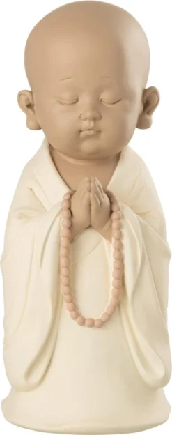 J-Line Beeld Monnik Beige / Wit 13,7 X 13,7 X 32 Cm