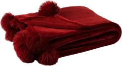 J-Line Plaid Pompom Rood 170 X 130 Cm