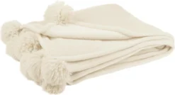 J-Line Plaid Pompom Crème 170 X 130 Cm