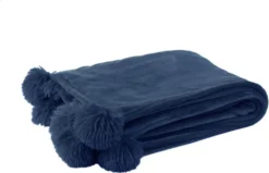 J-Line Plaid Pompom Blauw 170 X 130 Cm