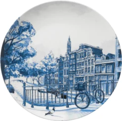 Heinen Delfts Blauw Wandbord Amsterdam Blauw D 26,5 H 3 Cm